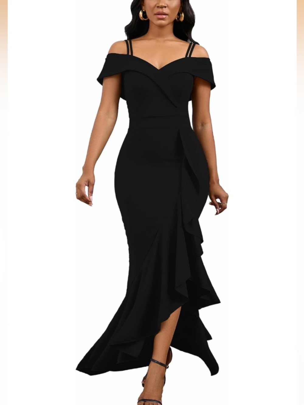 NWT DOSE black Maxi off the shoulder with straps irregular hem dress size XL.